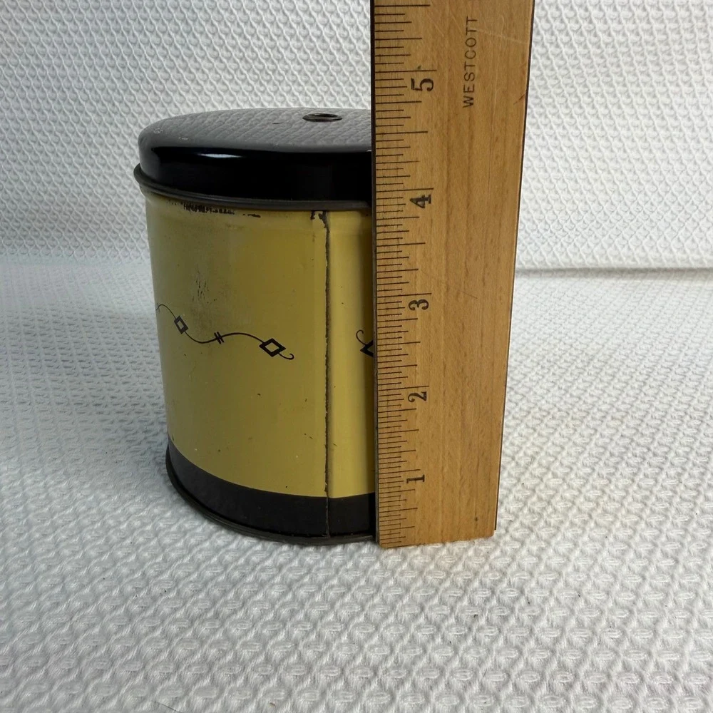Vintage Silhouette Knitting Yarn Tin Yellow Black Mid Century Cat Rocking Chair